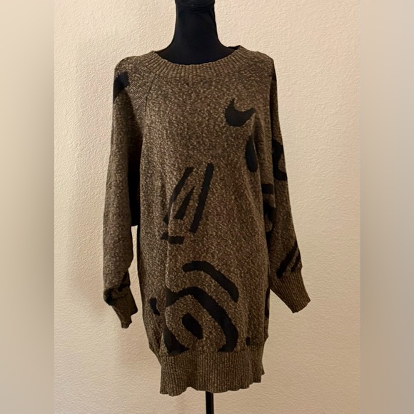 Vintage 80s or 90s Joan Geddes Brown & Black Sweater Dress One Size - Picture 8 of 14
